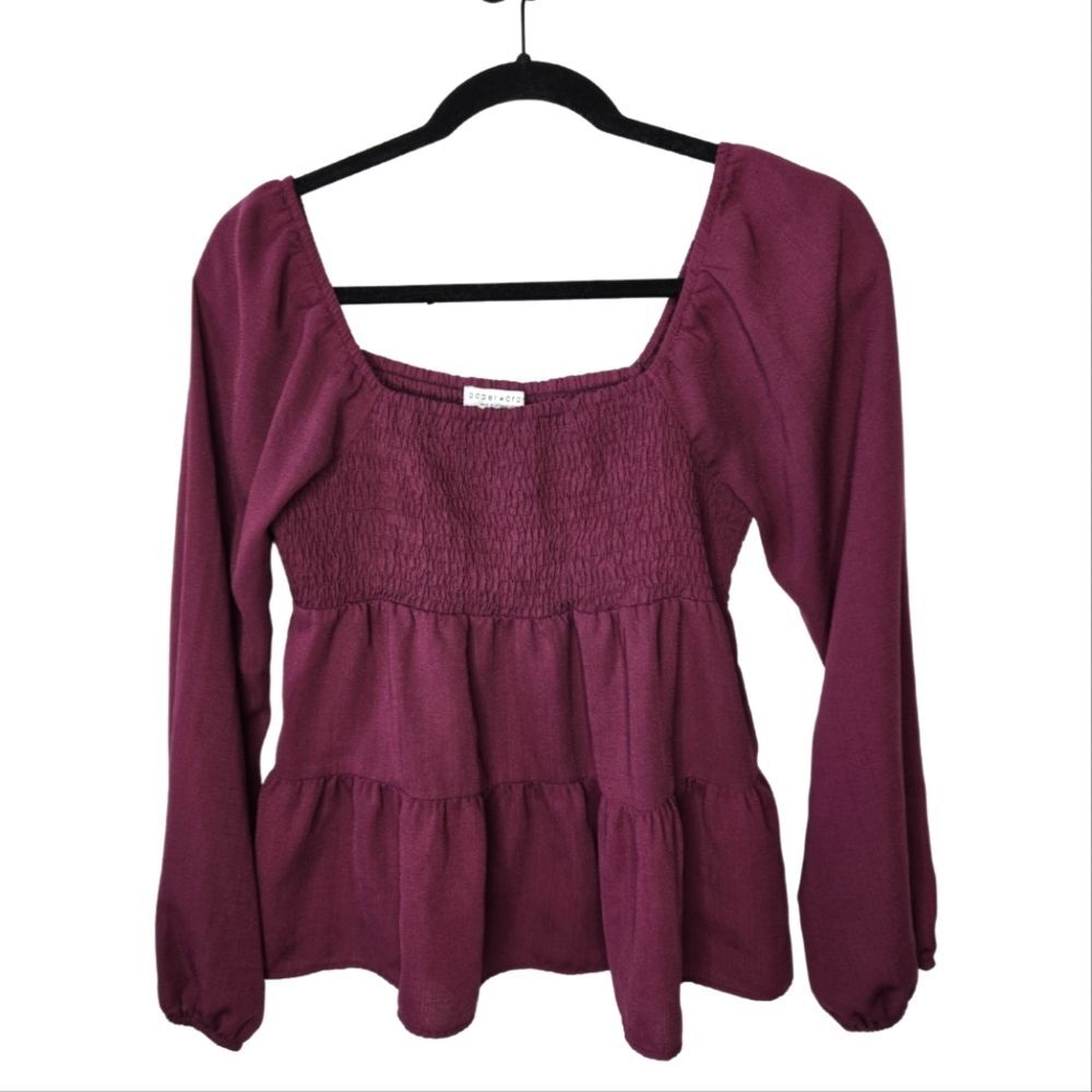 Paper Crane Cottagecore Tiered Top Smocked Chest Coquette Babydoll Blouse Size M